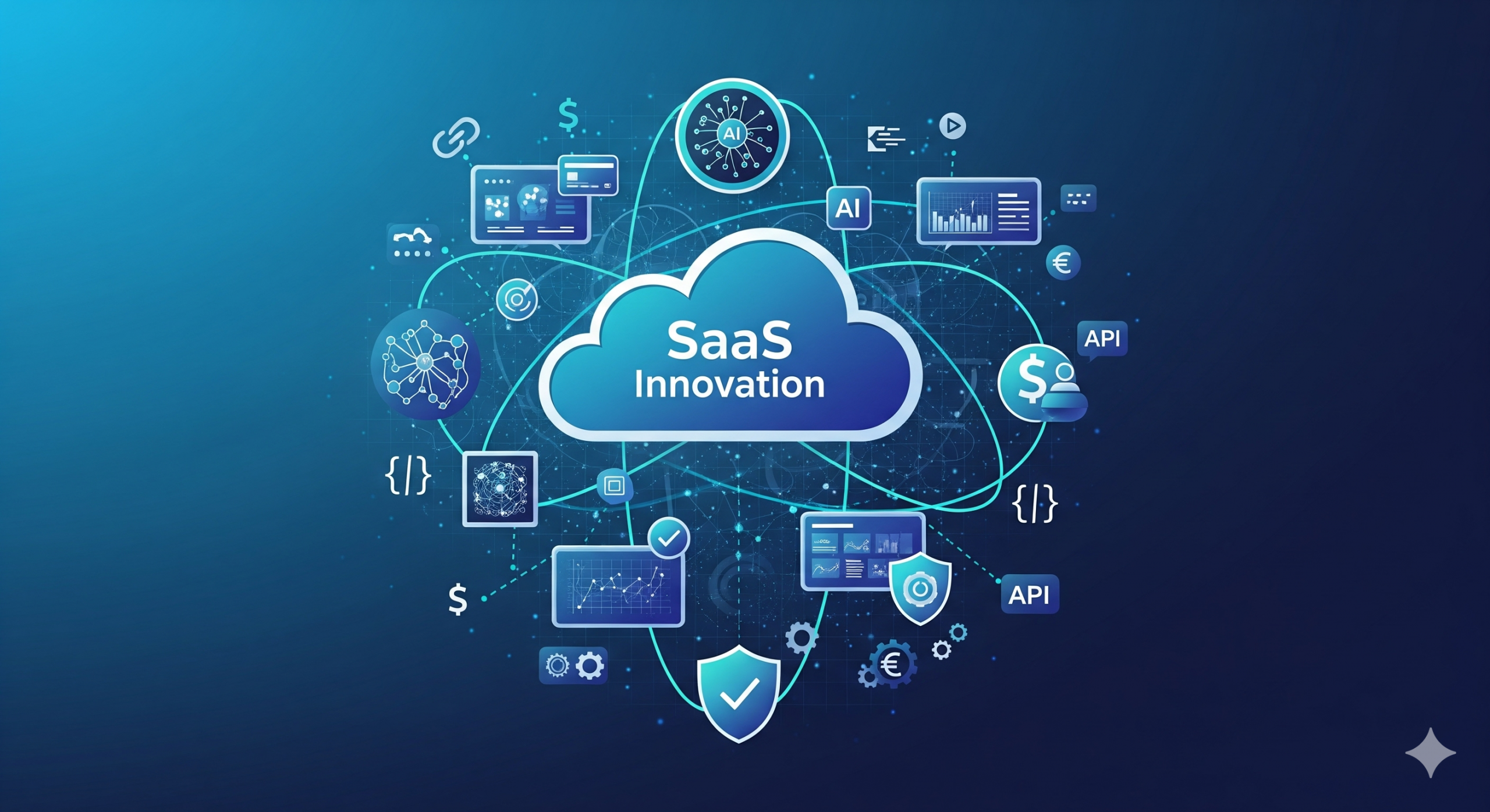 Innovaciones SaaS 2025 modelos negocio digitales dashboard futurista inteligencia artificial ecosistemas abiertos